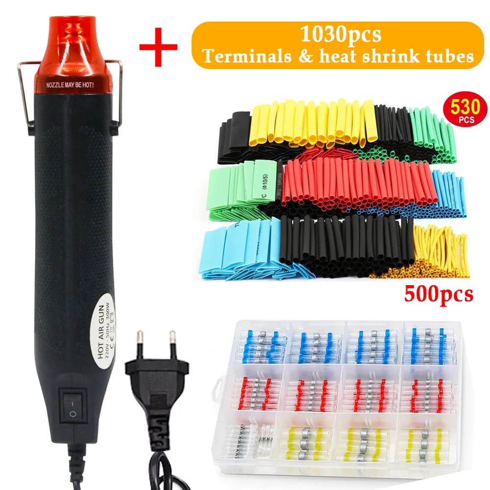 

580/630/730PCS Waterproof Heat Shrink Butt Crimp Terminals Solder Seal Electrical Wire Cable Splice Terminal Kit with300W Heater