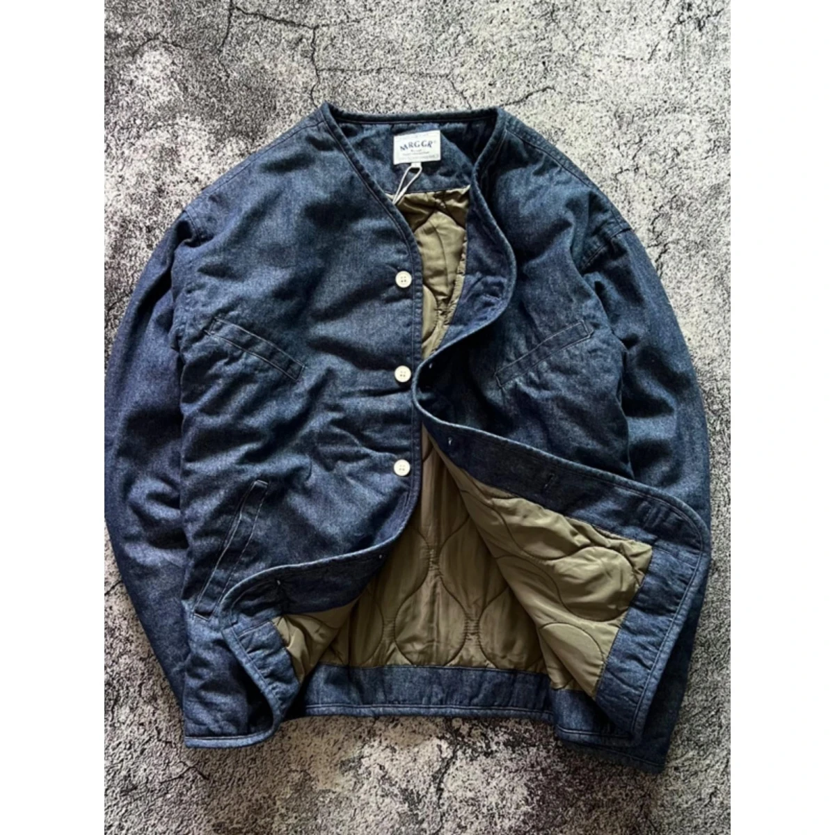 

Ретро-японская теплая хлопковая куртка для мужчин: осенне-зимняя повседневная универсальная джинсовая верхняя одежда с воротником-стойкой, свободный крой