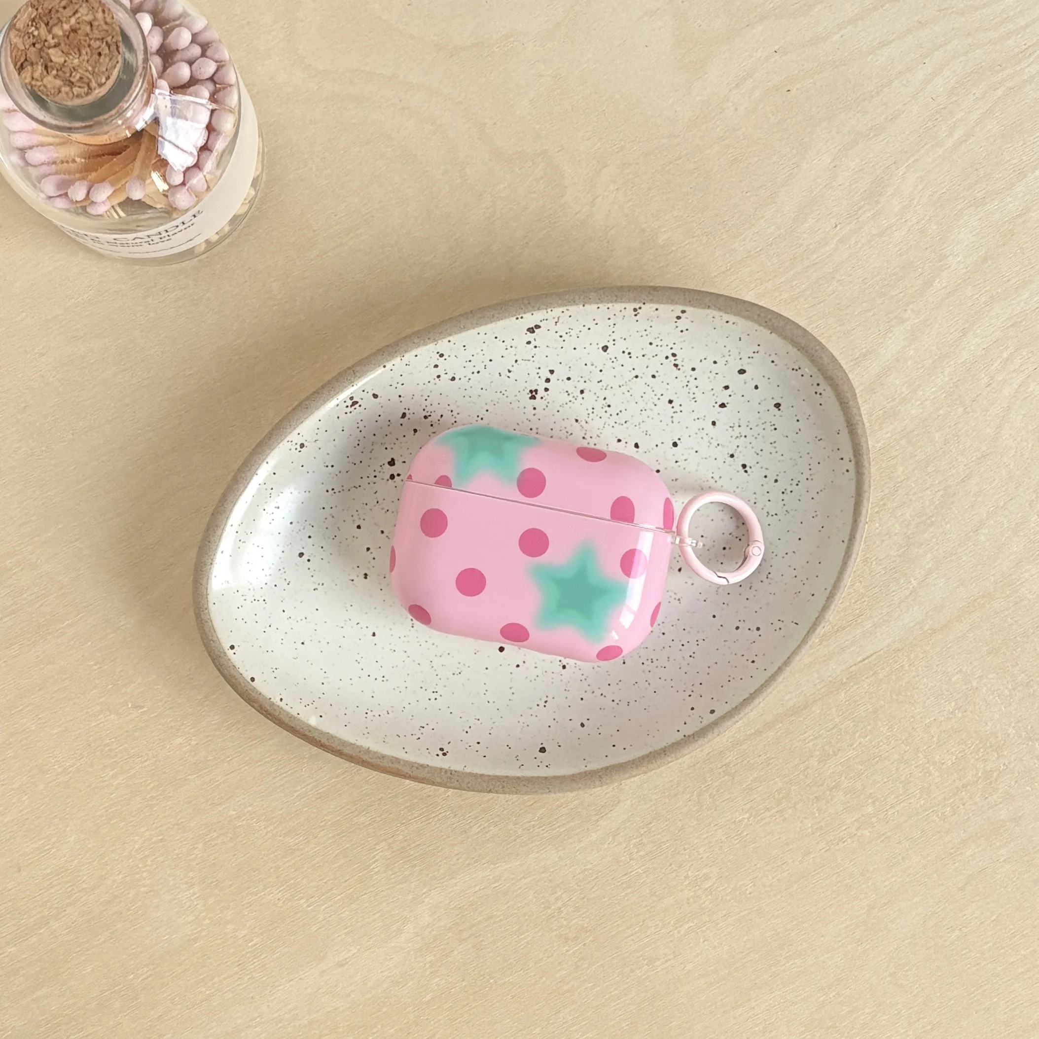 Retro Stylish Pink Background Rose Polka Dots Mint Green Star Pattern Protective Case Cover For AirPods 1 2 3 4 5 Pro Pro2 Pro3
