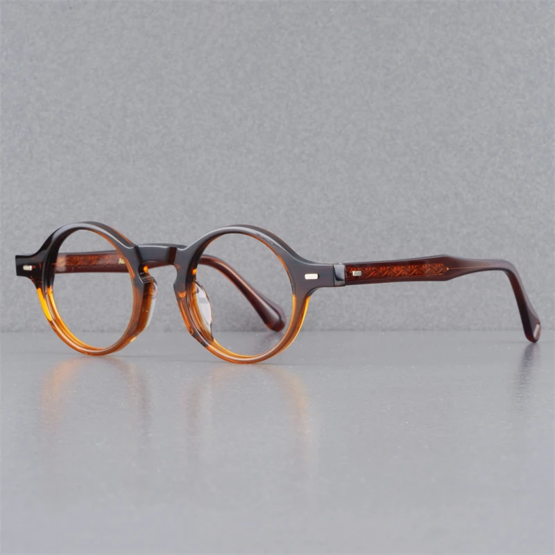 Fashion Trend Vintage Luxury Solid Thick Acetate Eyeglasses Retro Round Academic Style Myopia Sphere Optical Prescription Frame