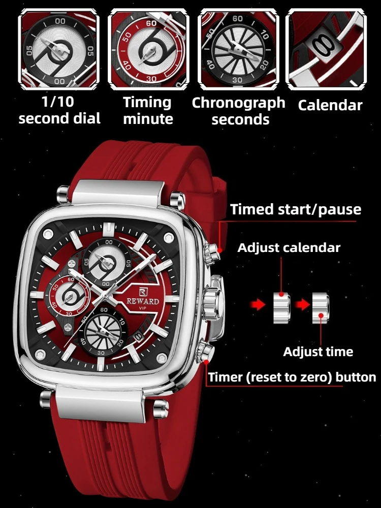 أعلى العلامة التجارية ساعة كوارتز رجالية حمراء الفولاذ المقاوم للصدأ متعددة الوظائف كرونوغراف ساعة التقويم أزياء الأعمال الرياضية ساعة رجالية