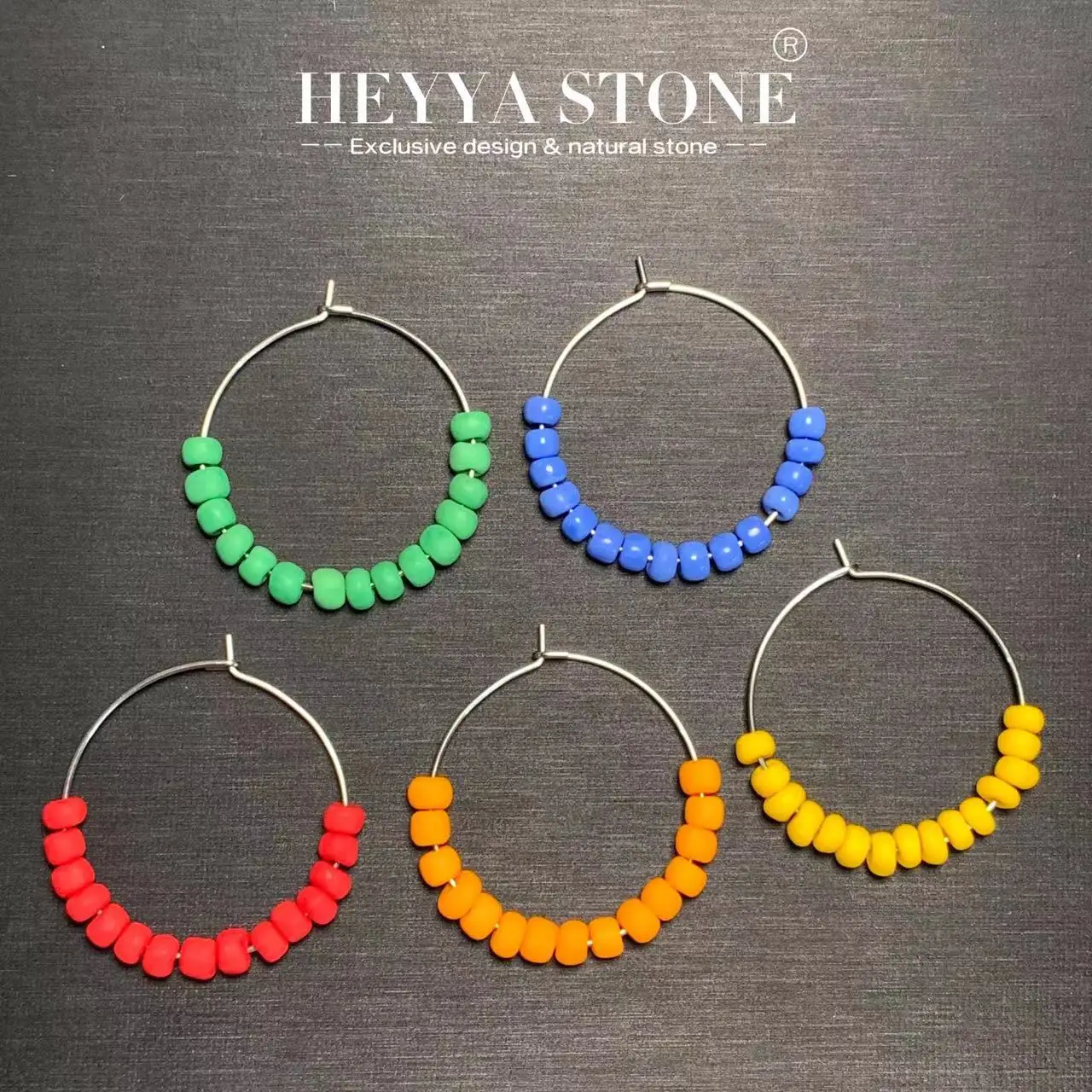 HEYYA STONE Vintage African Old Glass Hoop Earrings Simple Classic Round Circle Gemstone Jewelry Handmade 14K GOLD exclusive