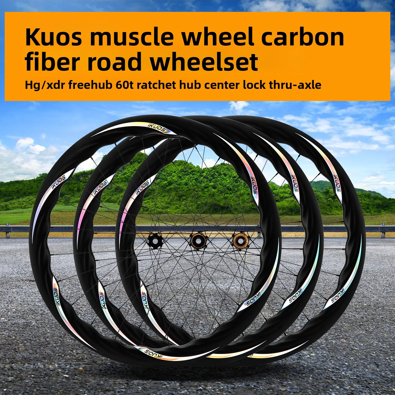

IKUOS 700C Carbon Fiber Wave Wheelset 50mm Disc Brake Thru-Axle Carbon Clincher for Road Bike