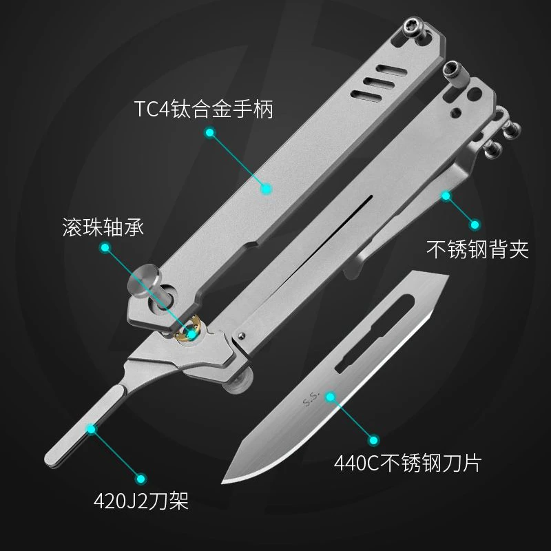 TC4 Titanium Alloy Scalpel Quick-opening MINI Folding Knife Replaceable Blade EDC Outdoor Camping Hunting Self-defense Tools