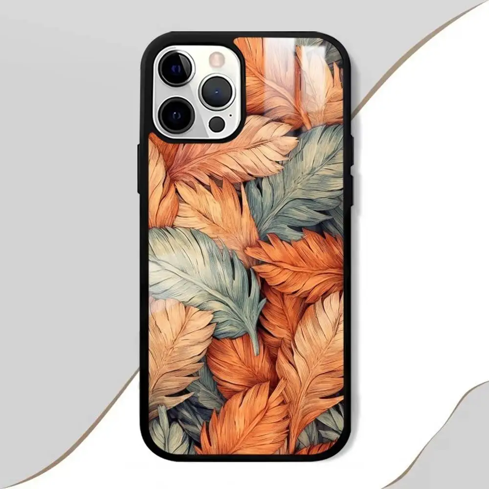 Warmth Autumn Leaves Phone Case For IPhone 16 15 14 13 12 11 Pro Max Plus Mini Plus Hard Mirror Surface Protect Funda