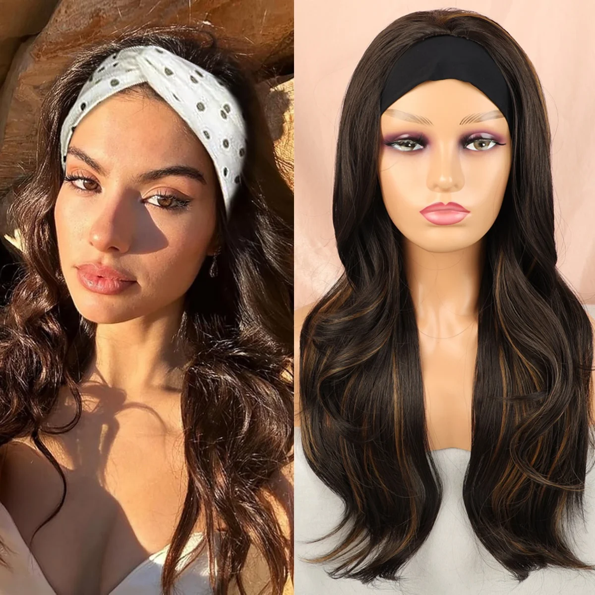 28Inch Long Body Wave Synthetic Headband Wig Curly Ice Wigs Daily Hairstyle Women's Ladies Hair Accessory