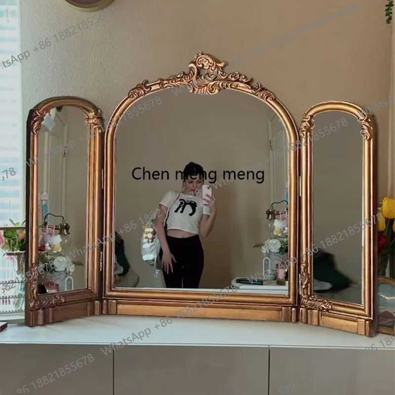 

Французское складное трехстороннее зеркало, зеркало для макияжа, винтажное настенное европейское зеркало для спальни, ванной комнаты