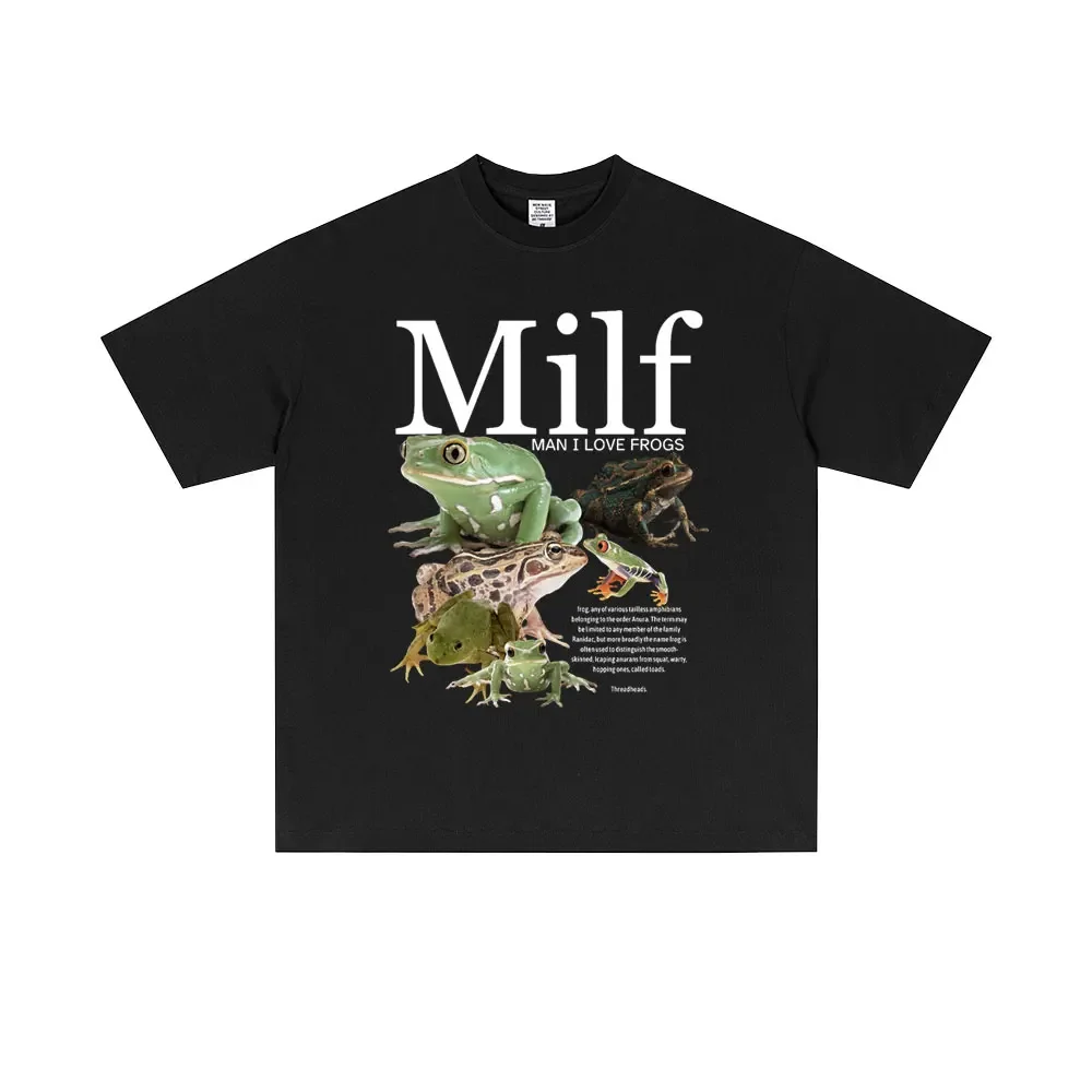 

Summer MILF Men's I Love Frog Funny Frog Amphibious Couple Fans T-shirt Men's Women's Casual Pure Cotton Printed T-shirt