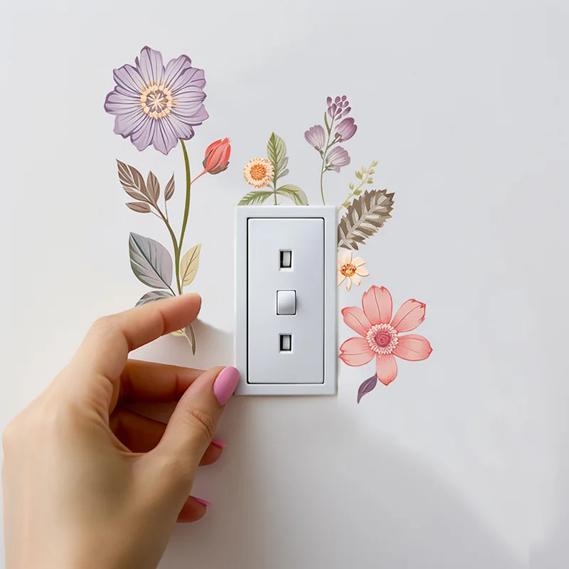 

High-Quality Beautiful Floral Switch Plate Wall Decals PVC Removable Waterproof Stickers Suitable for Bedrooms,and Living Rooms