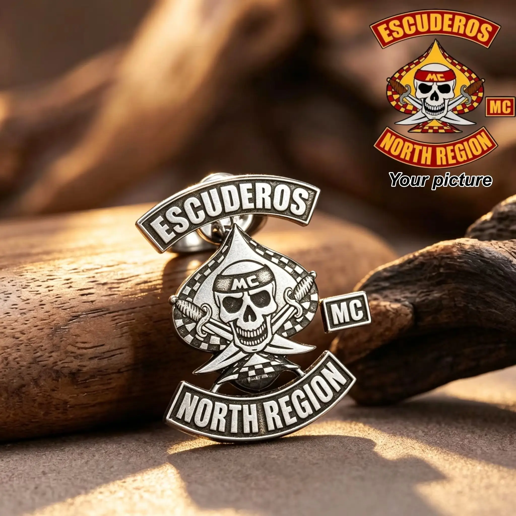 Custom Logo Photo Brooch/Necklace Personalized 2D Engrave Stainless Steel Cool Motorcycle Club Pin Jacket Hat Accessory Gift view 4
