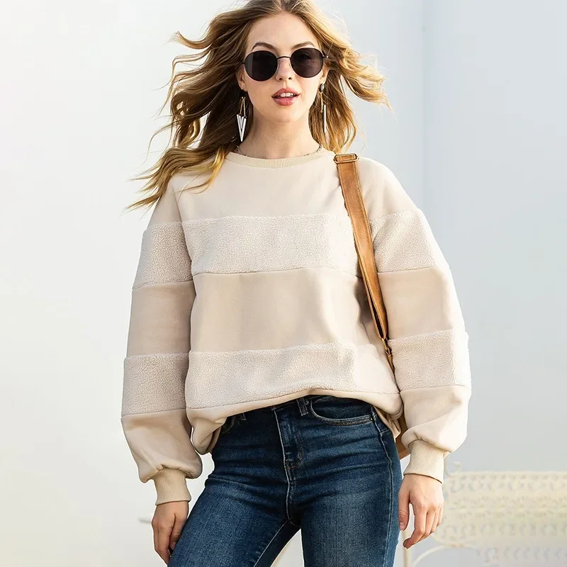 

2024 New Women's Patchwork Striped Pullovers O Neck Fashion Sweatshirts Loose Casual Long Sleeve Tops Oversize Sweater NASY0023