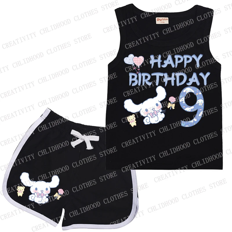 Cinnamorolls Children Suit Sports Number 1-14 Kids Girl Boy Vest & Shorts Casual Clothes Kawaii Cartoons Sleeveless Sets