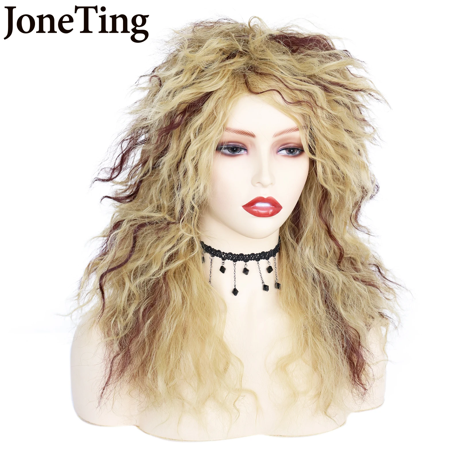 JT Synthetic Punk Rock Wig Long Curly Mens 80S Style Rock Star Blonde Gray Color Female Hairpiece Cosplay Wig Halloween Party