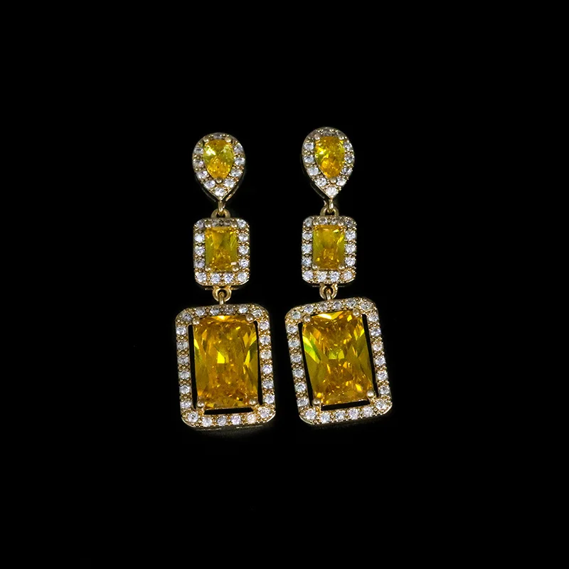 

Noble temperament square stud earrings fashionable zircon inlaid earrings colorful treasure luxury niche earrings wholesale