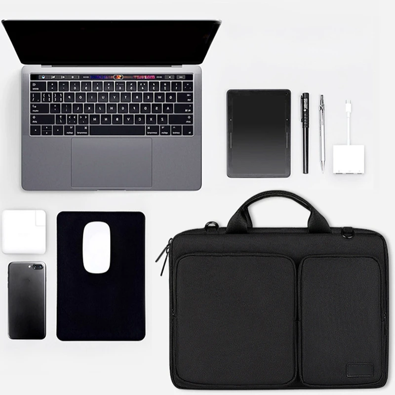 AU67-Zipper Binder With Sturdy Shoulder Strap & Multiple Pockets,For Office School Use, For Laptops,13.3 Inch