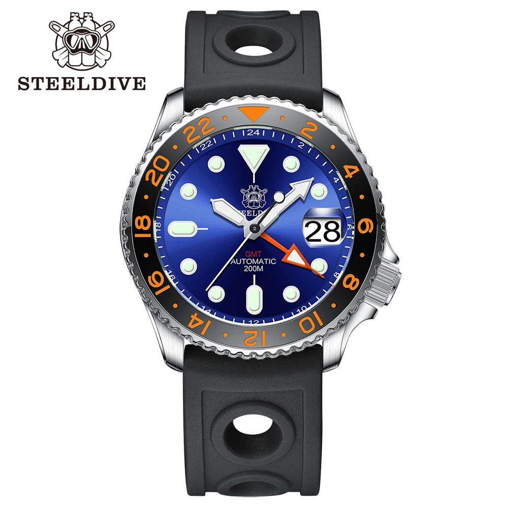 SD1994 STEELDIVE Marke 42MM GMT Mechanische NH34 Uhrwerk 200M Wasserdichte Keramik Lünette Einsatz Saphirglas Taucheruhr