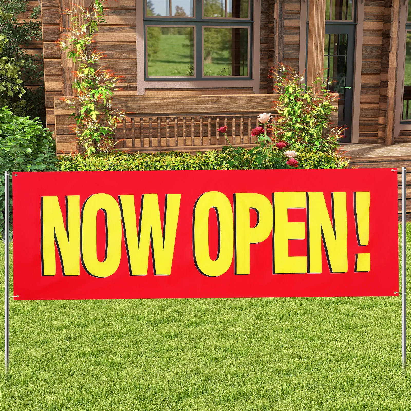 

1 set 1 Set Open Banners For Business Outdoor Hanging Store Sign Polyester Fabric Grand Opening Decoration Reinforced Grommets