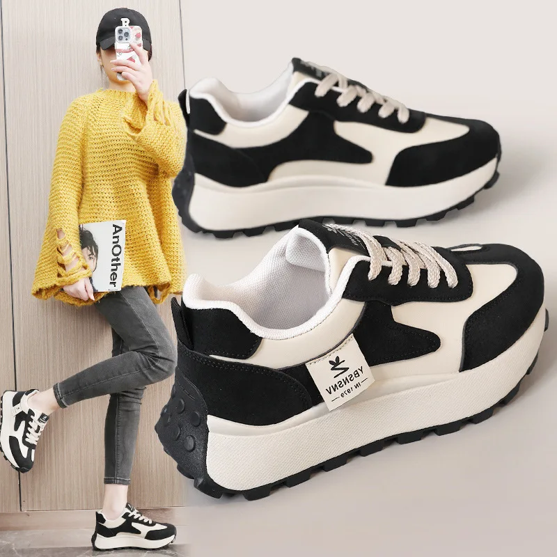 

Women Vulcanized Breathable Shoes for Spring Autumn Wear Resistant Casual Thin Sole Height Increasing Korean Version Board Shoes