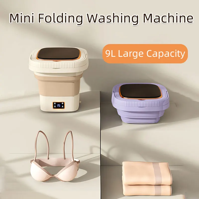 

9L Mini Electric Folding Washing Machine,Portable Automatic Home Underwear Elution Washer,3 Speed Strong Power Cleaning,Health