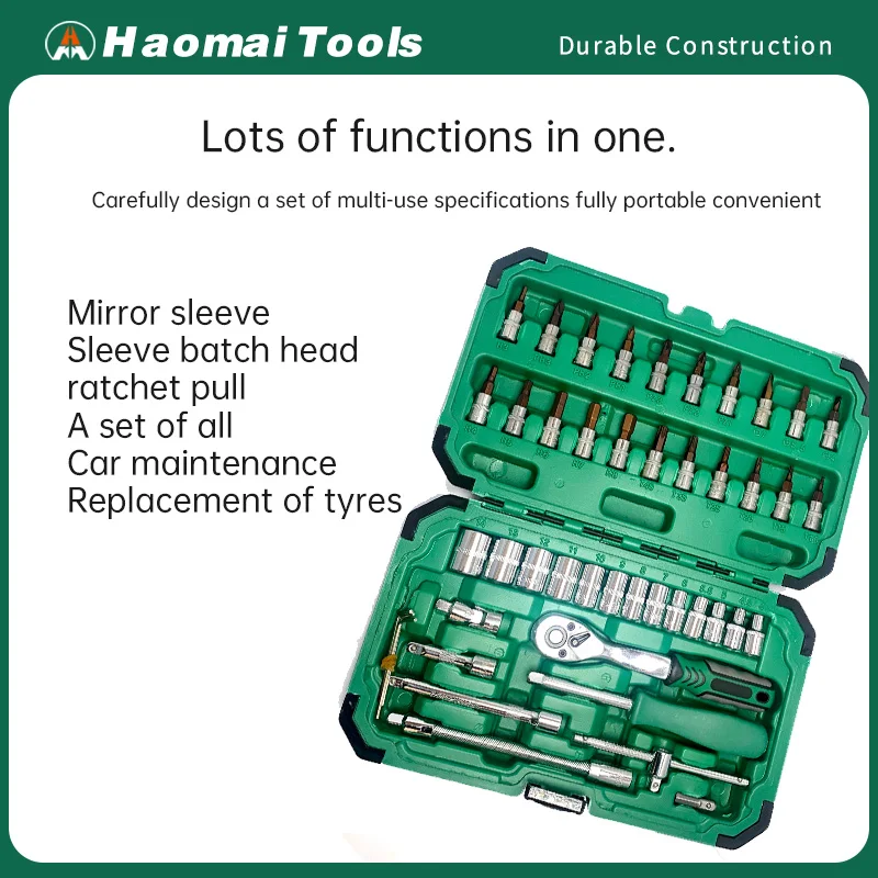 HaoMai 46-teiliges metrisches Schraubenschlüssel-Set, Kfz-Reparatur-Werkzeug-Set, Ratschenschlüssel-Gruppensatz für Mechaniker