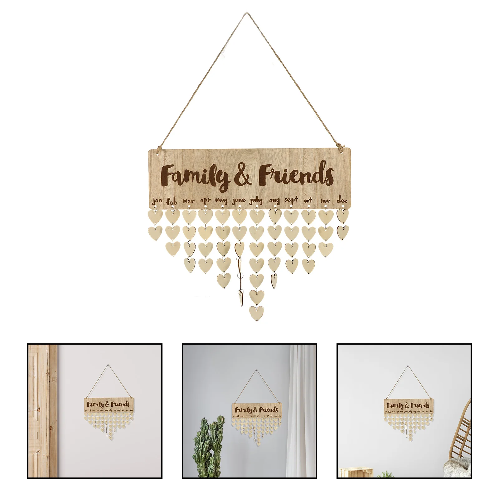 

Chic Wooden Hanging Calendar with Pendant Style for Family Birthday Tracking Simple Wall Decor Reusable Agenda Planner Monthly