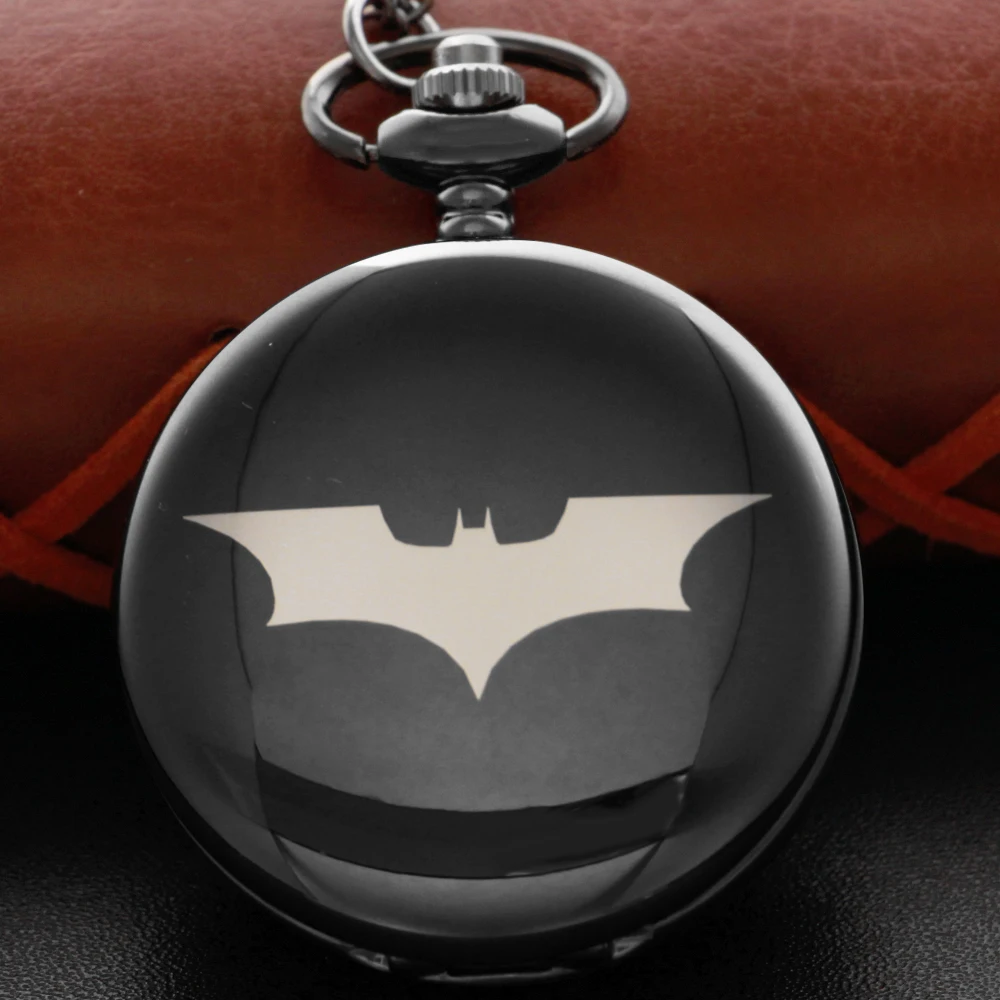 

New Black Bat Wing Pattern Steampunk Quartz Pocket Watch Necklace Pendant Clock Fob Chain Men's and Women's Gift Jfc079