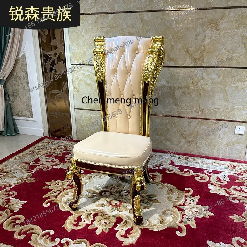 

French leather dining chair dining room soft bag chair luxury first layer cowhide solid wood chair