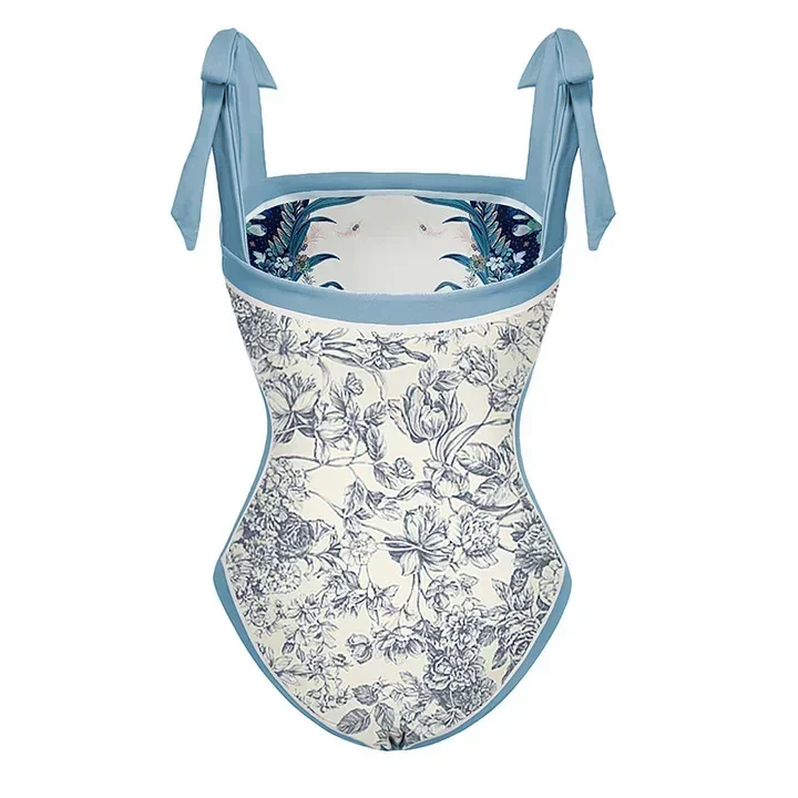 Sexy femmes couvrir maillots de bain Vintage une pièce nœud maillot de bain vêtements de plage maillot de bain impression Double face conception réversible