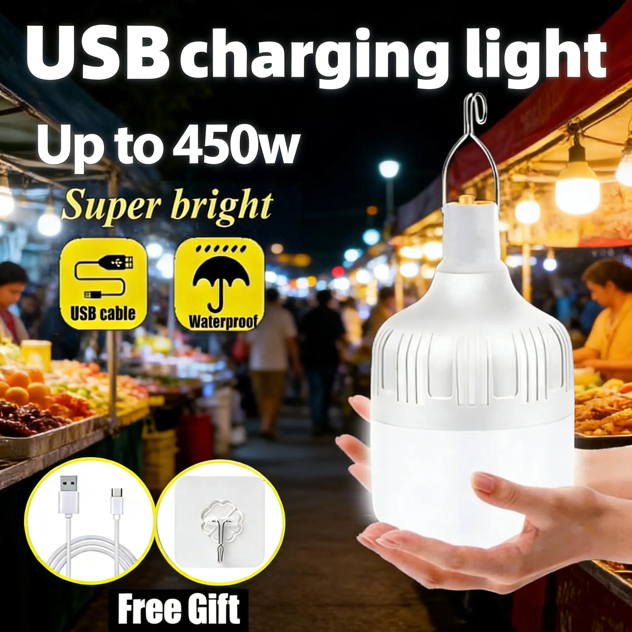 Outdoor USB Rechargeable LED Lamp Bulbs High Brightness Emergency Light Hook Up Camping Portable Lantern Night Lights ﻿