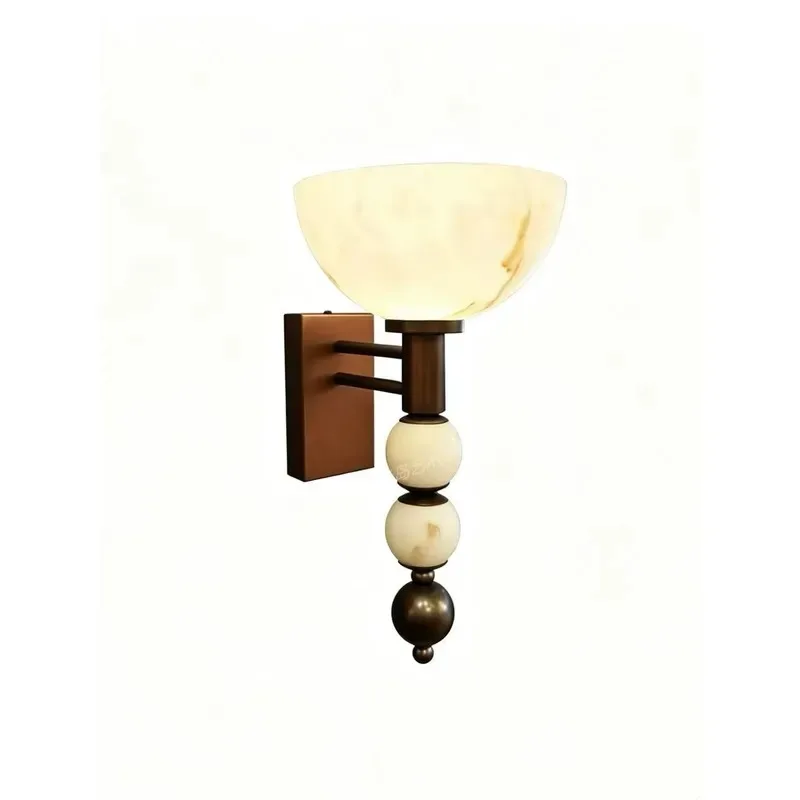 French retro Spanish wrought iron natural marble LED wall lamp bedside corridor decorative bedroom ambient light