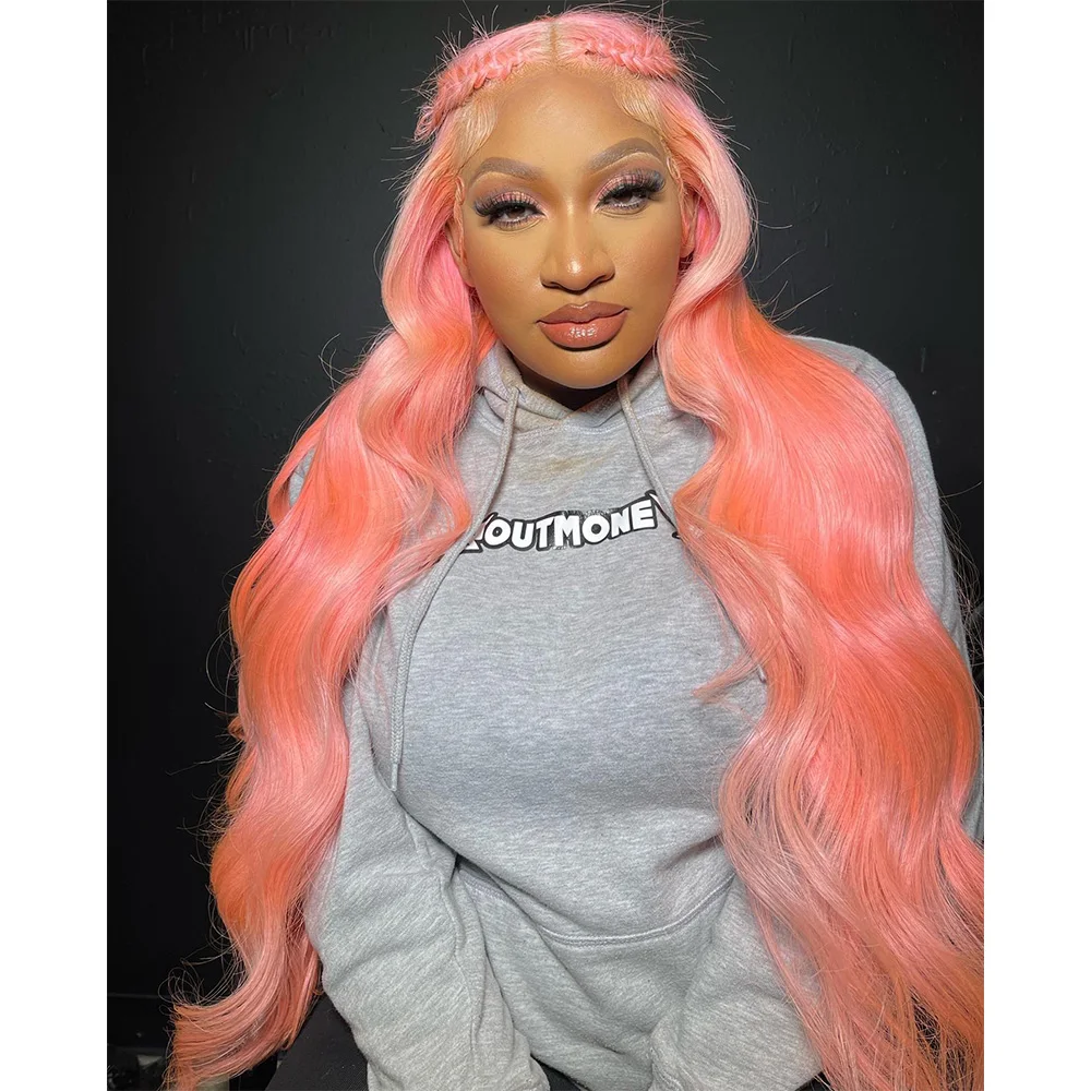 

Linhua Orange Pink Colored Body Wave 13X6 Transparent Lace Frontal Human Hair Wig 180% Remy Preplucked#613 Blonde 13X4 Lace Wigs