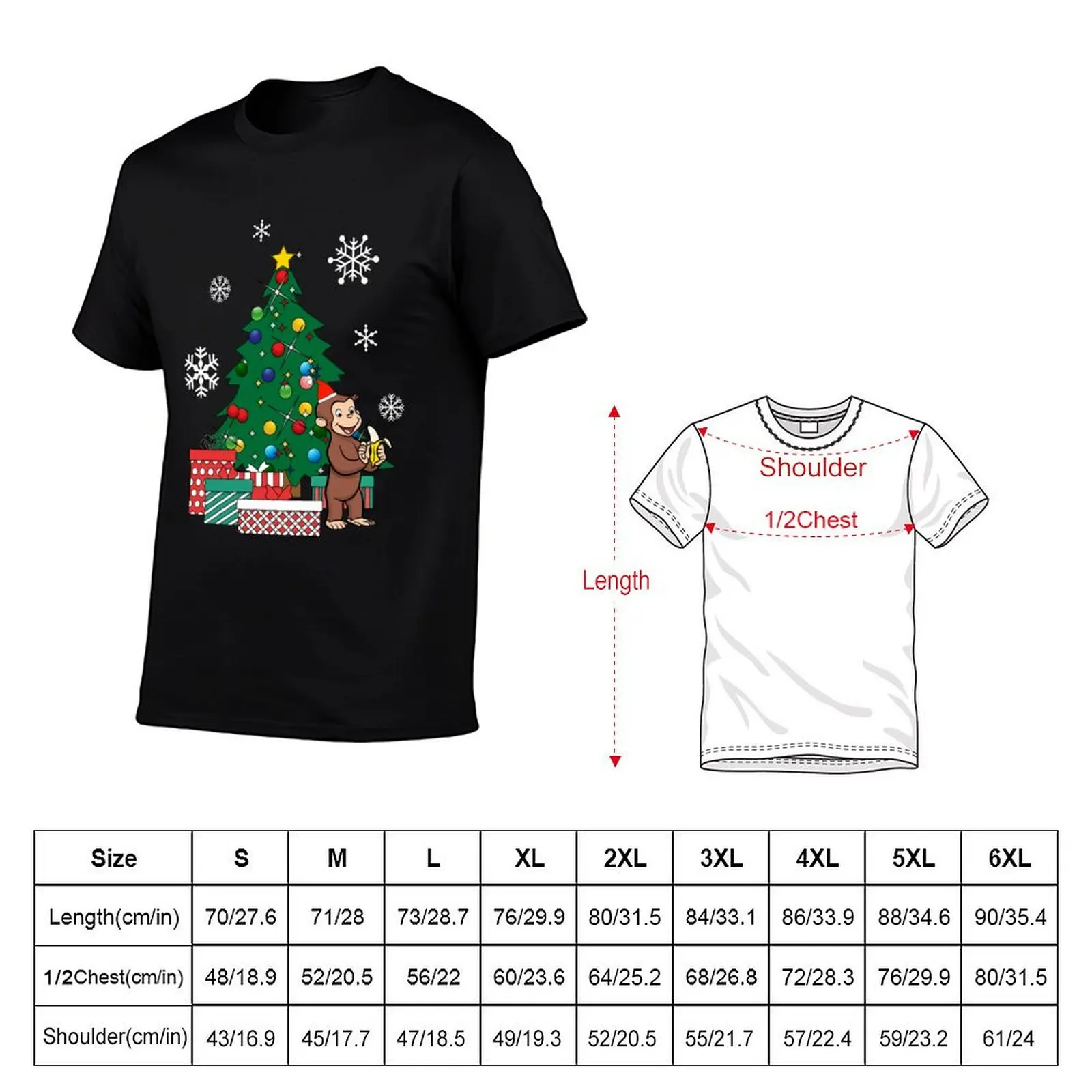 Curious George Around The Christmas Tree T-Shirt t shirt personalised anime t shirts for man T-Shirt