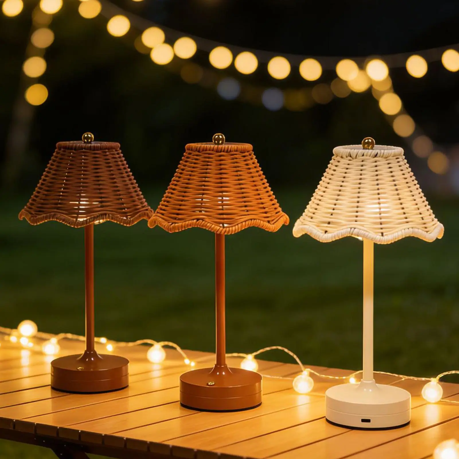 Touch Sensor LED Rattan Desk Lamp Wireless Design Adjustable Brightness Rechargeable Desk Lamp Eye Care Energy Saving
