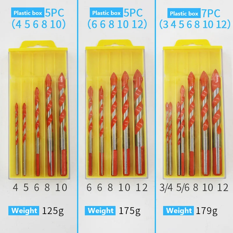 Juego de brocas de pared de cerámica de aleación multifuncional, abridor de agujeros de vástago triangular antideslizante para azulejo, vidrio, pared de ladrillo, madera