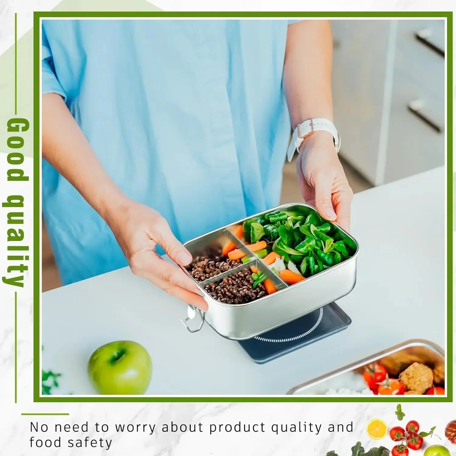 Stainless Steel Lunch Box for Kids And Adults, Portable Leak-Proof Bento Box, Travel Food Meal Prep Container Dishwasher Safe - view 5