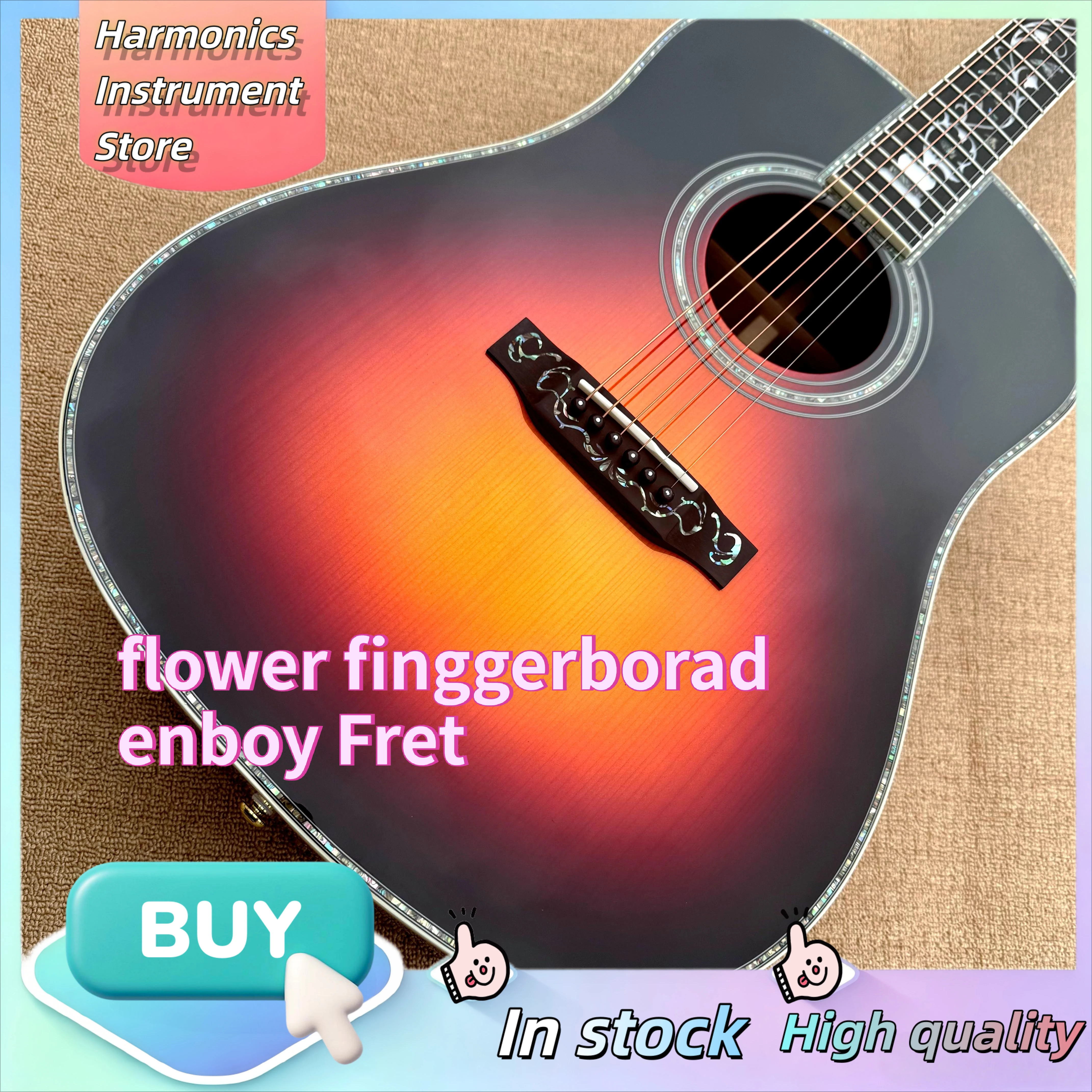 Sunburst Pattern D45VS Acoustic Guitar Featuring Delicate Small Floral Inlays Spruce Top with Exquisite Inlay Binding