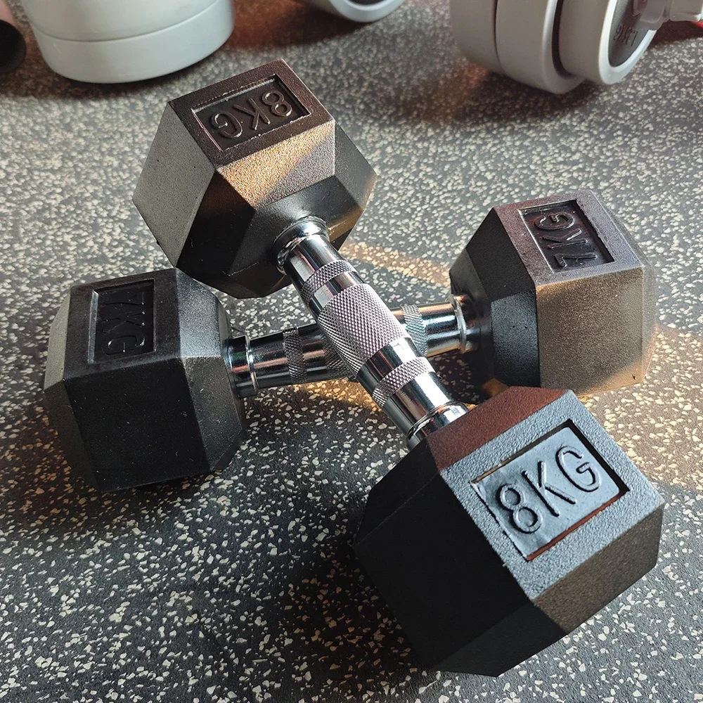New Product Factory Supplied Cheap Weights Training Hexagonal Rubber Coated Dumbbells Hex Rubber Dumbbell