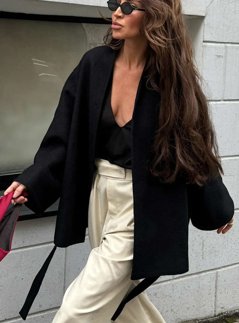 Abrigo tipo kimono negro textu - Women'S Fashion Kimono reseña y precio