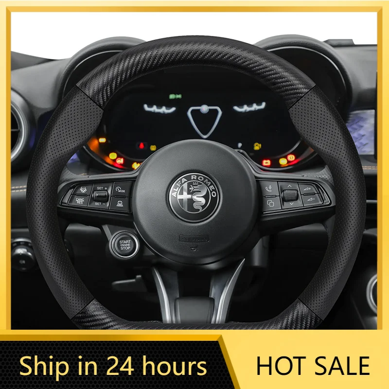 

Car Stickers For Alfa Romeo Perforated Leather & Carbon Fiber Texture Steering Wheel Cover 159 147 Gt Giulietta Mito Giulia Stel