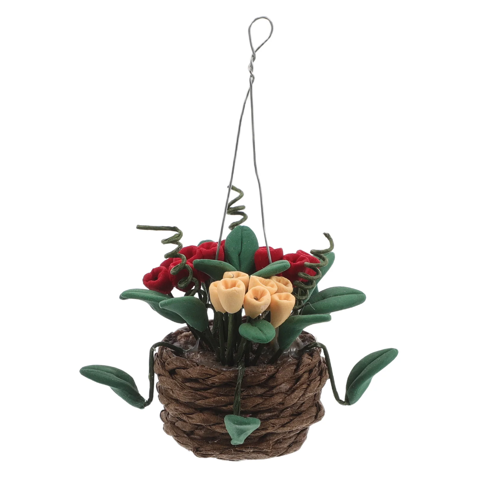 Decorações para casa em miniatura, mini modelos de plantas em vasos, escala 1:12, cesta suspensa, pequenos ornamentos de vegetação falsa, casa de bonecas mini