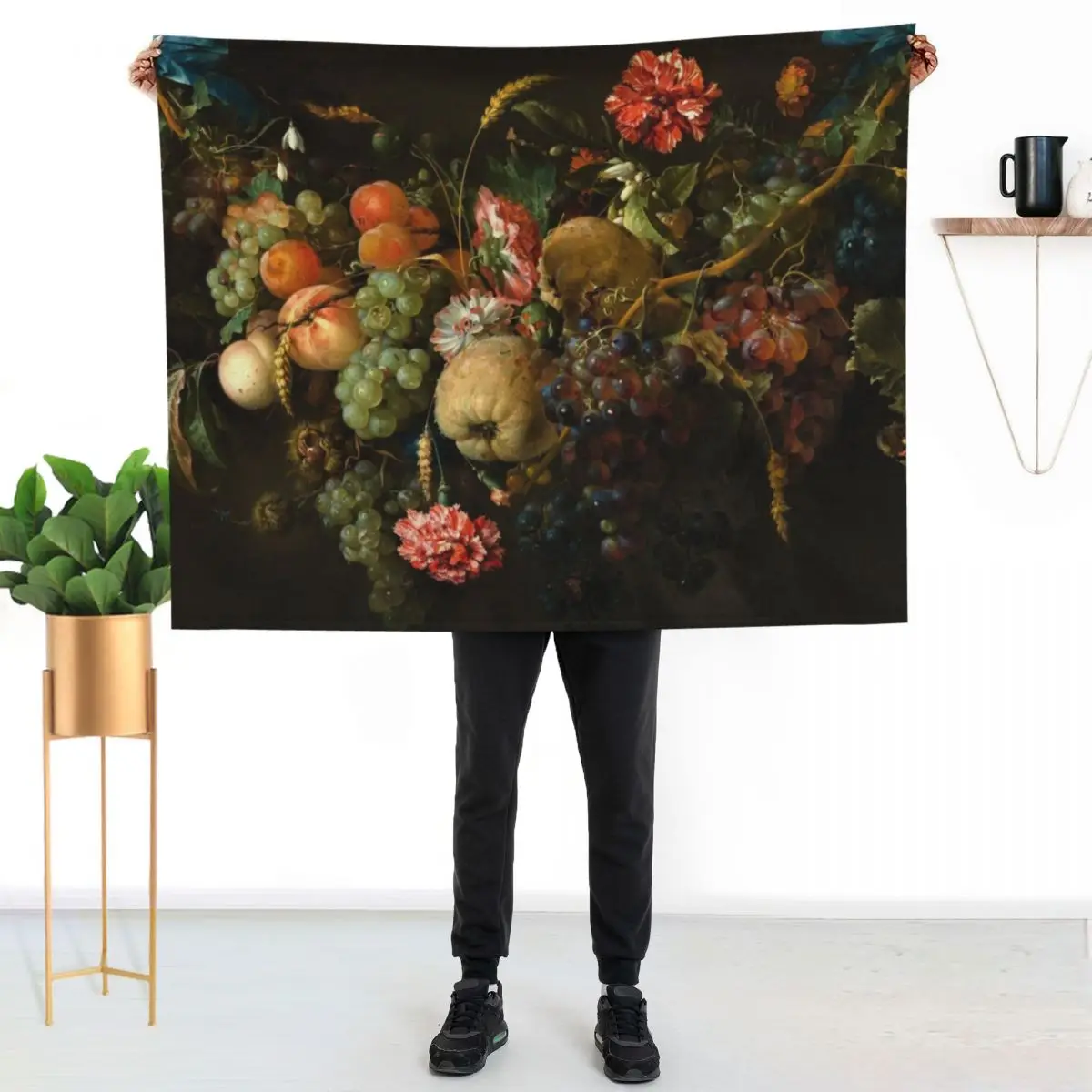 Jan Davidsz. de Heem - Garland of Fruit and Flowers Throw Blanket Softest Designers Shaggy Flannel Fabric blankets ands Blankets