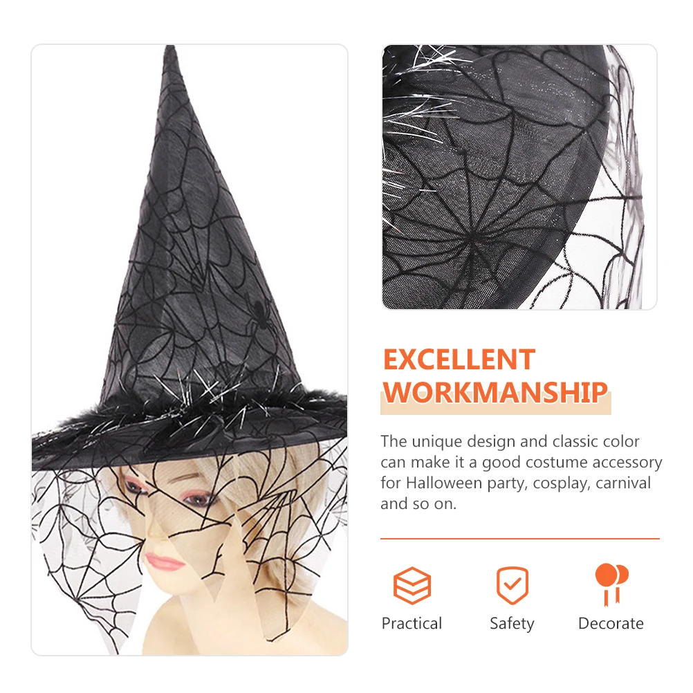 

Witch Hat Halloween Style Fabric Gauze Durable Lightweight Party Decorative Hat Costume Accessory cosplay Prop