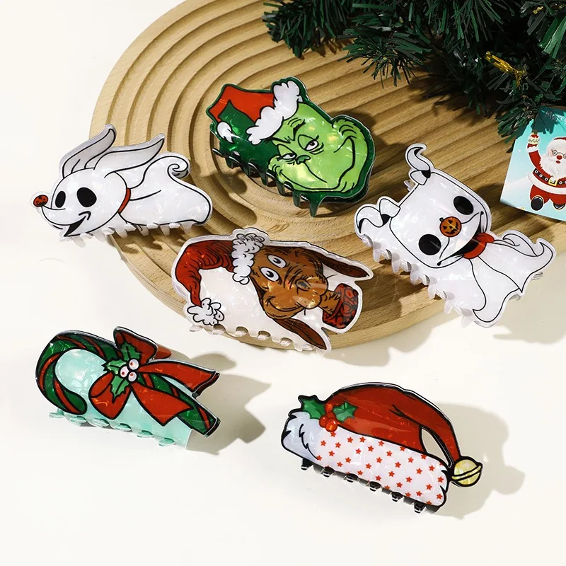 Pinza para el pelo de perro fantasma de calabaza para Halloween, sombrero de Navidad para fiesta, clip updo de monstruo verde de dibujos animados, 1 ud.