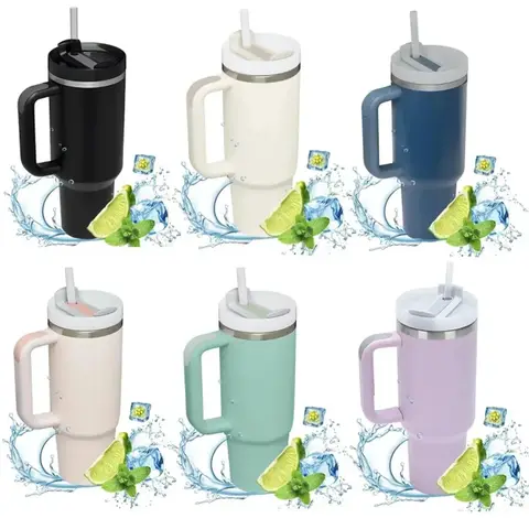 1200ML 304 스테인레스 스틸 절연 물병, 열 커피 자동차 컵, 스포츠 용 핸들 밀짚이있는 차가운 뜨거운 머그잔 진공 플라스크