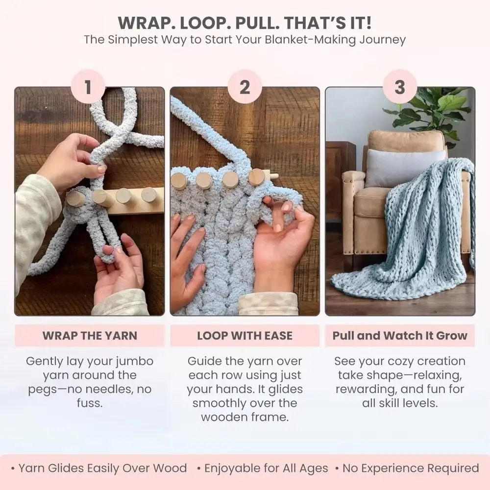 Adjustable Size Chunky Blankets Loom Portable Detachable Hand Knitting Board Easy Assembly Beginner Friendly