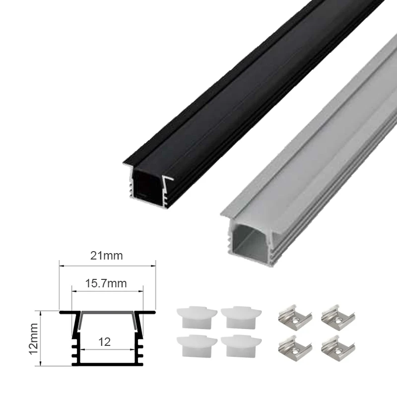 21x12mm Aluminum Led Profile Embedded Trimless Ceiling Drywall LED Channel For Kitchen Cabinet