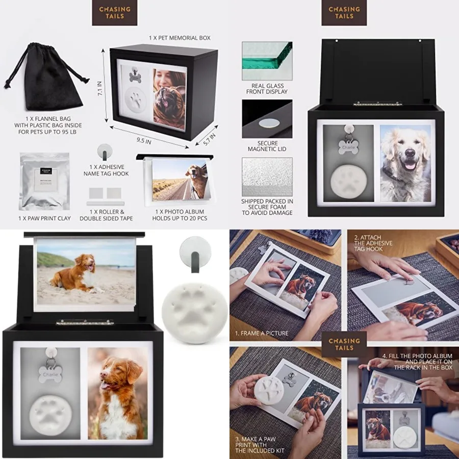 

Pet Urns for Dogs - Dog Urns for Ashes, Suitable for All Pets - Includes Paw Print Kit, Picture Frame and Photo Book for a Last