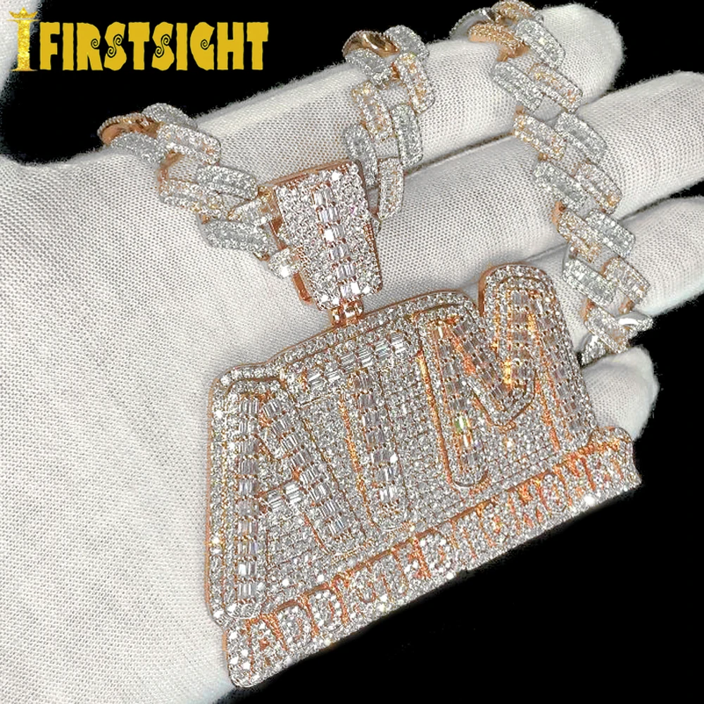 جديد مثلج خارج بلينغ رسائل ATM مدمن على المال قلادة القلائد فضية اللون مستطيل تشيكوسلوفاكيا الزركون سحر الرجال الهيب هوب مجوهرات #6