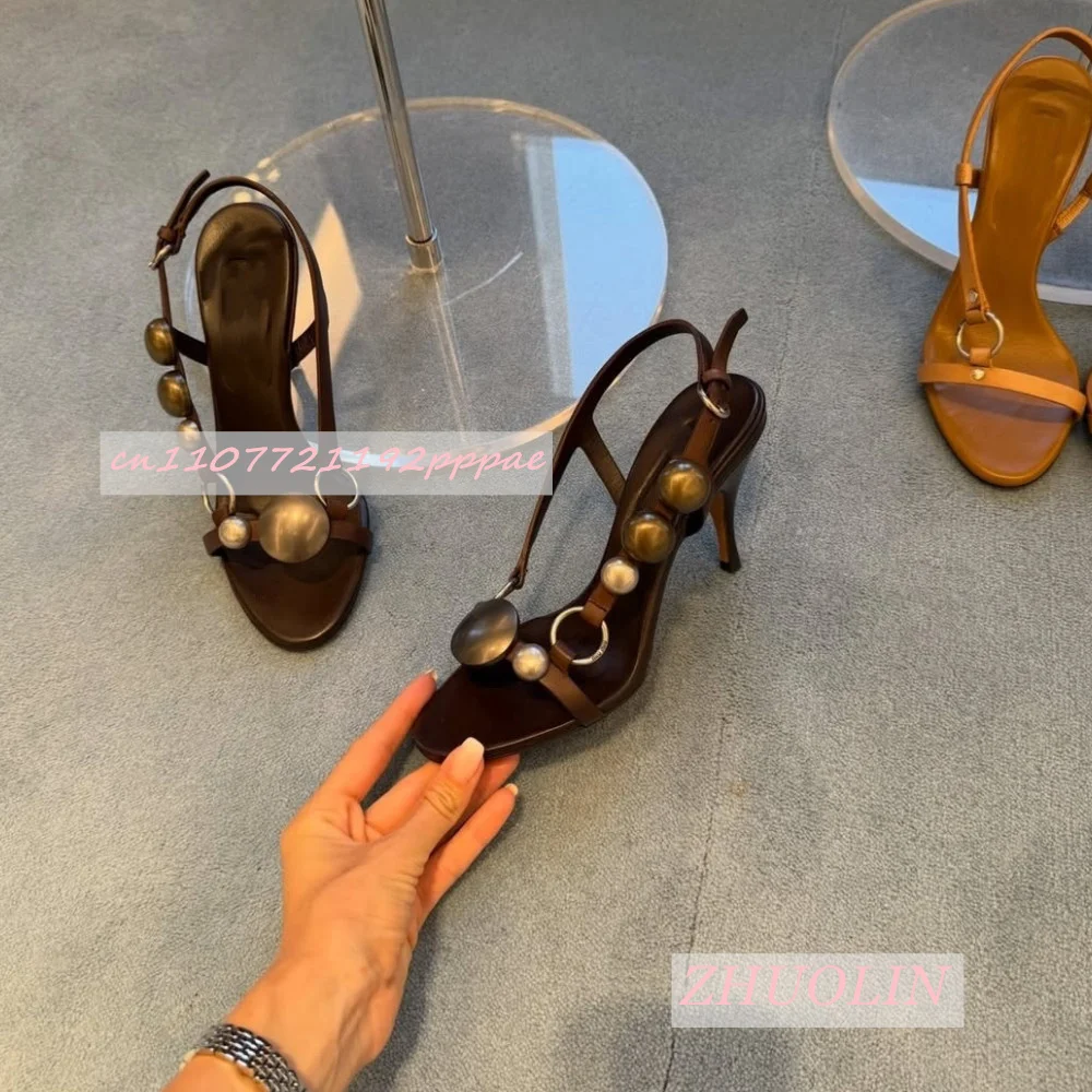 Women Metal Disc Decor Slingback High Heel Sandals Open Toe Thin Strap Buckle Stiletto Heel Summer Party Dress Fashion Sandals view 5
