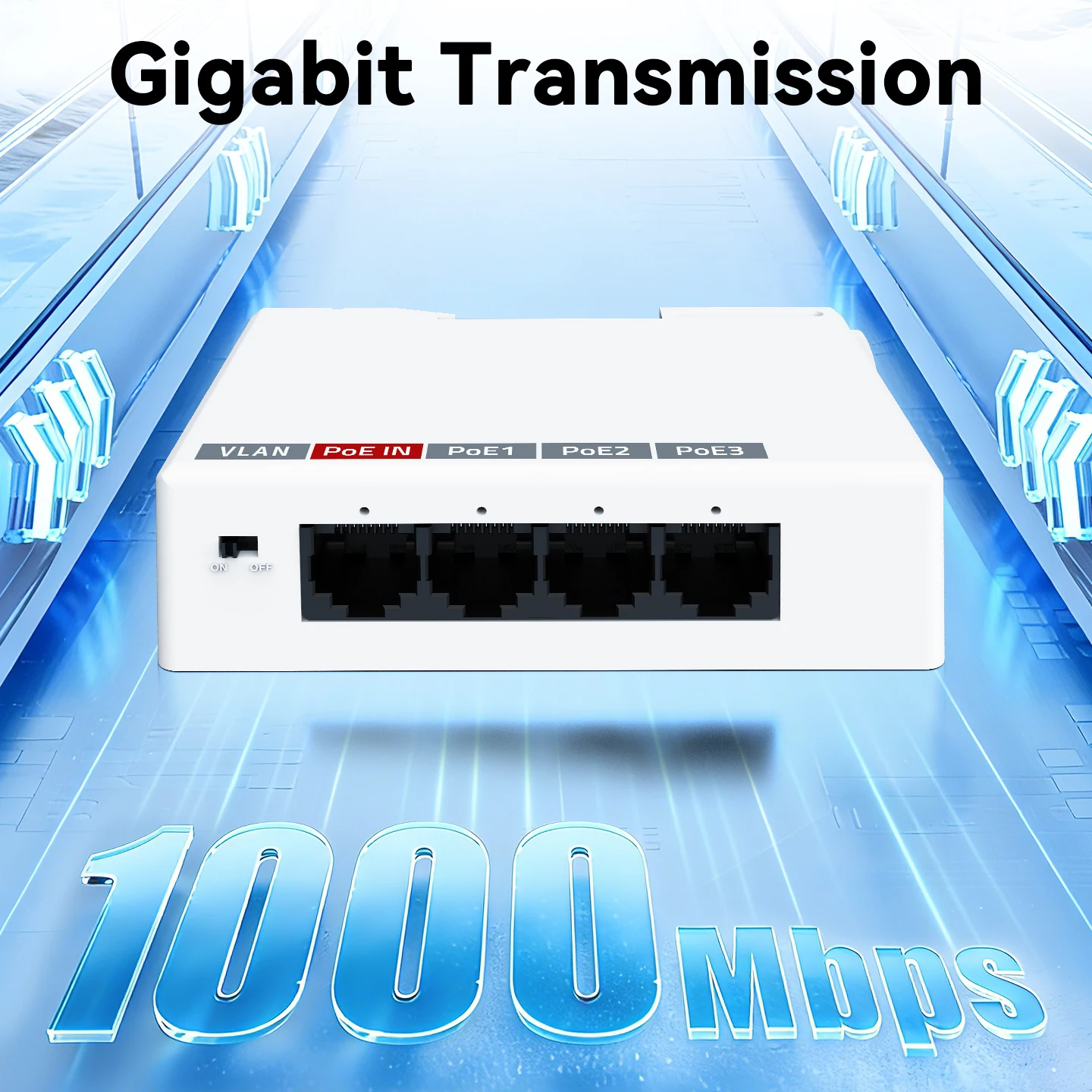 HORACO 4 Port Gigabit POE Extender 1000M Network Switch Repeater DIN RaiI EEE802.3af/at Plug&Play for NVR IP Camera AP